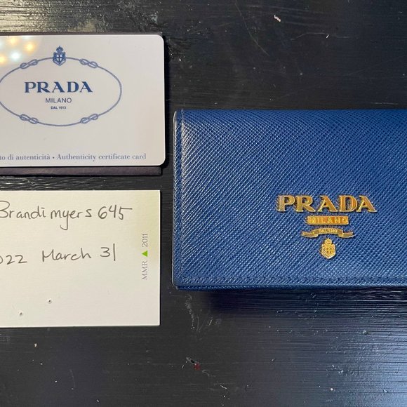 Prada Saffiano Leather Card Holder (Blue) - Picture 1 of 4
